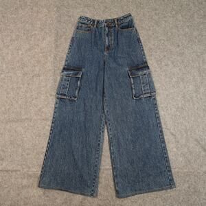 Self-Portrait Jeans Womens 26x32 (Actual 26x28) Baggy Wide Leg Cargo High Rise
